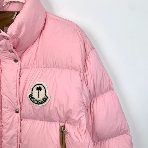 Moncler Womens Pink Down Puffer Jacket With High Neck Zipper & Snap Closures Log - Picture 3 of 8